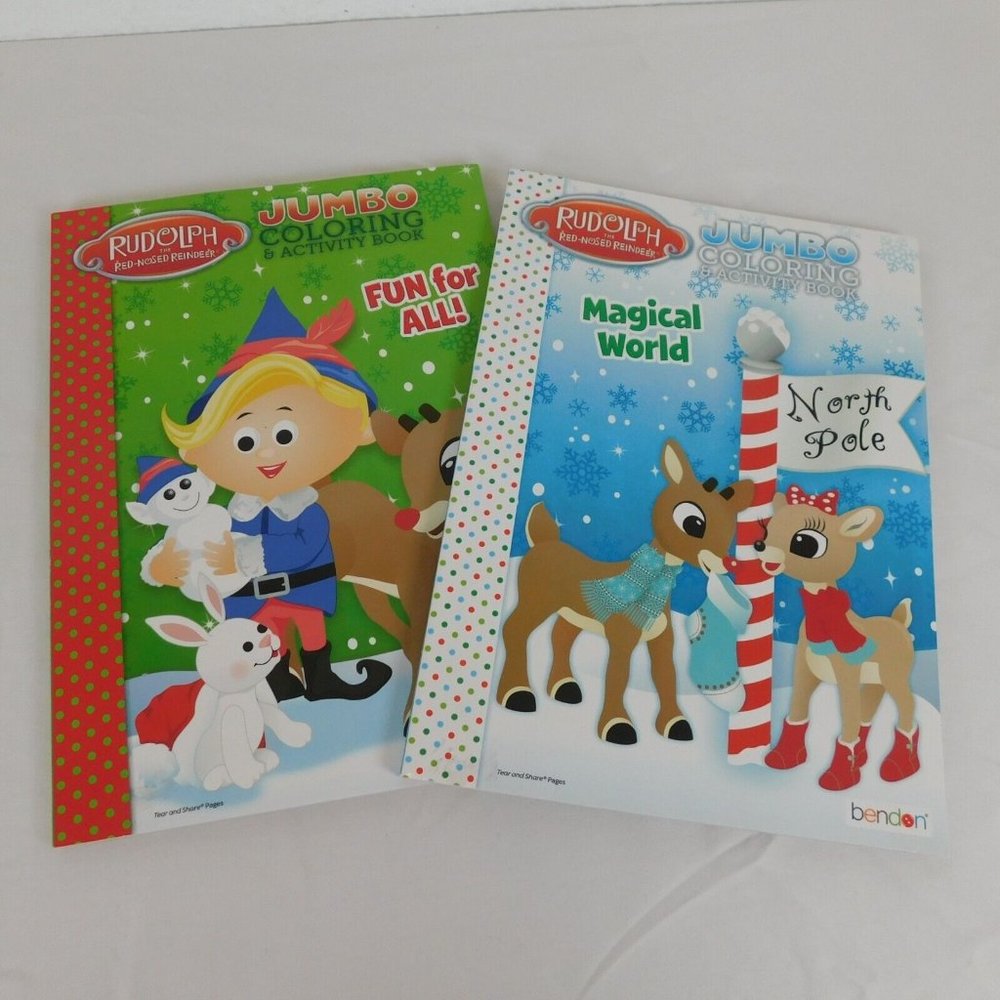 2 Rudolph The Red-Nosed Reindeer Christmas Jumbo Coloring & Activity Books New